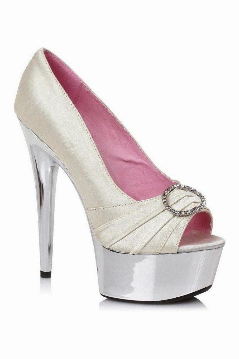 609-LAUREN Platform Pump  | Nude Genuine Satin