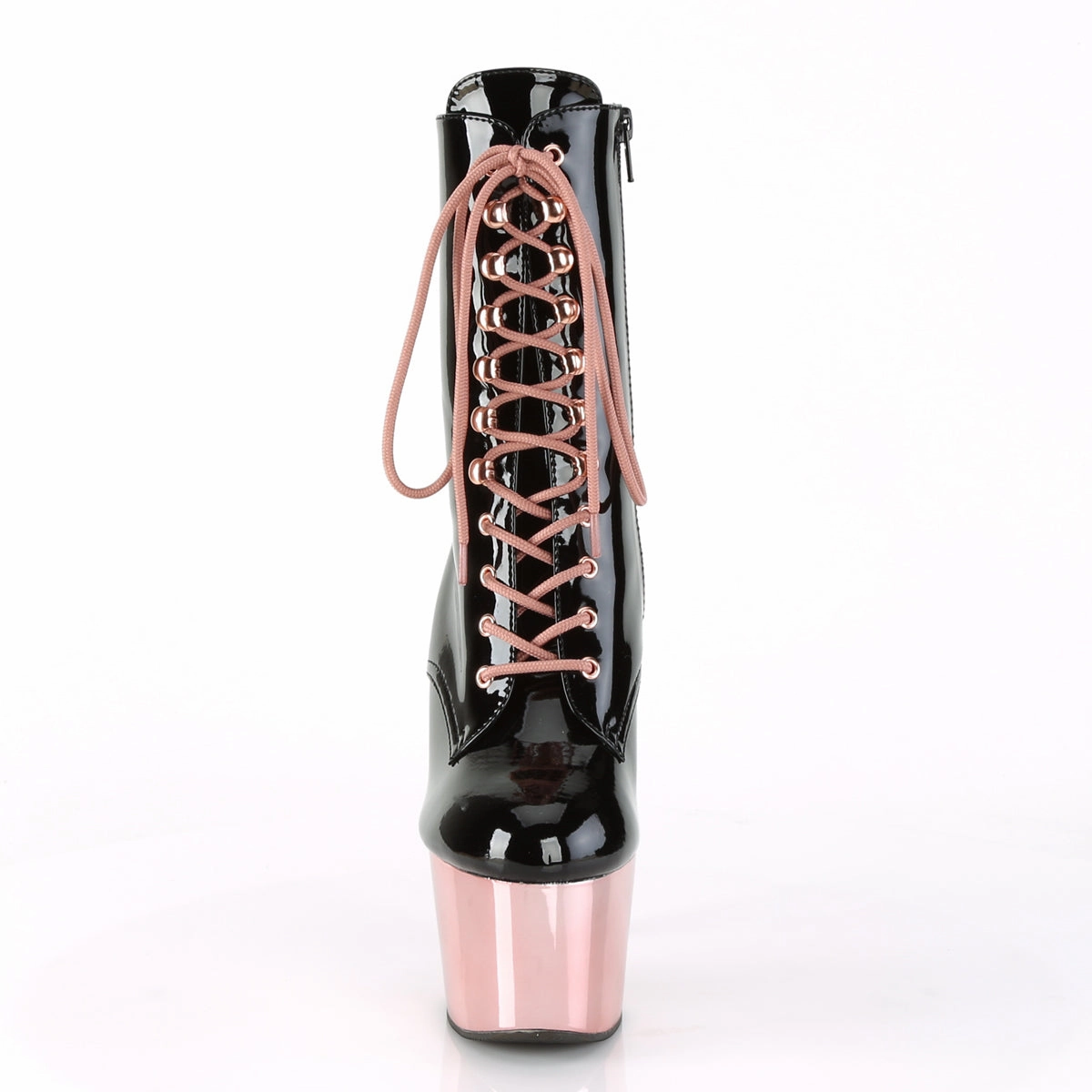 7 Inch Heel ADORE-1020 Black Pat Rose Gold Chrome
