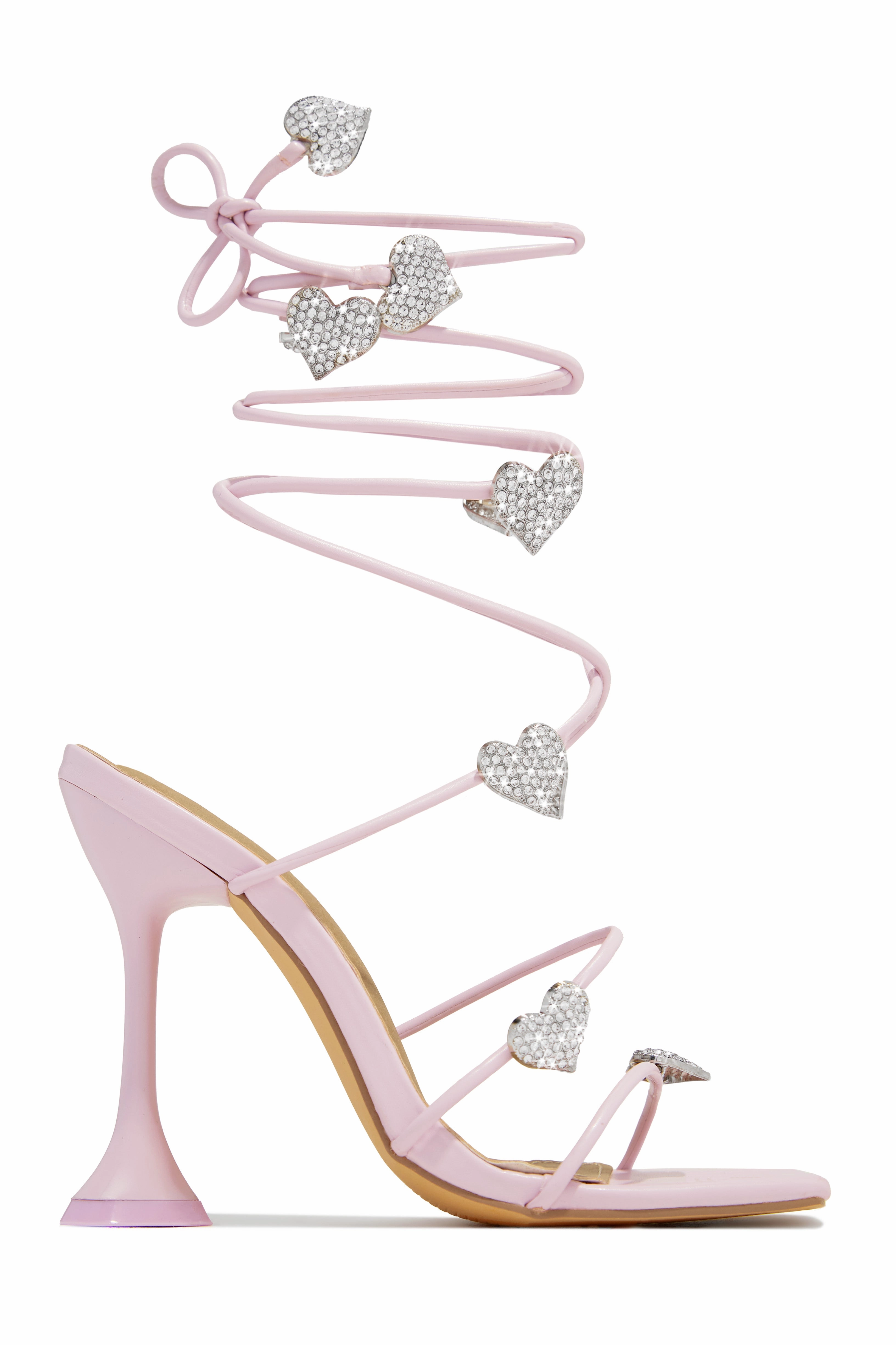 About Love Embellished Lace Up High Heels - Nude