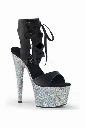 ADORE-700-14LG Platform Sandal | Black Faux Leather