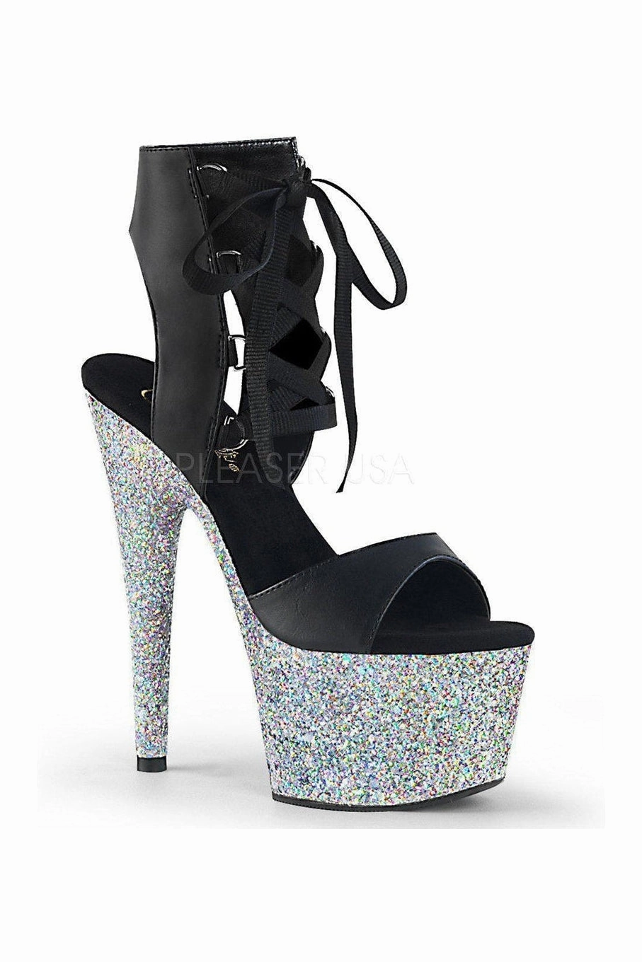 ADORE-700-14LG Platform Sandal | Black Faux Leather