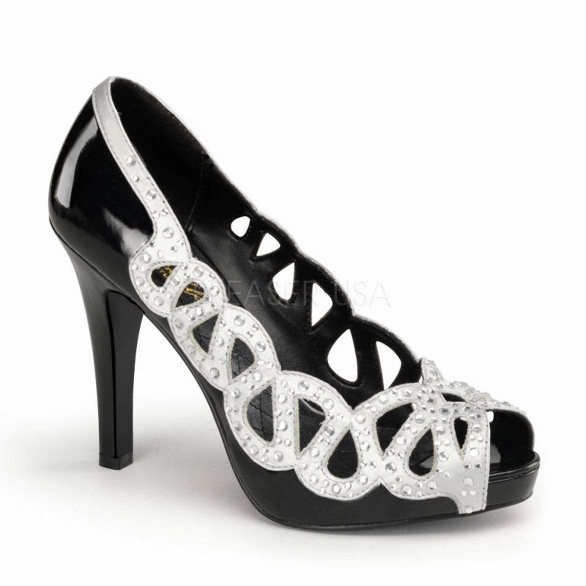 AVA-12  Black Patent-Silver Satin