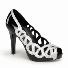 AVA-12  Black Patent-Silver Satin