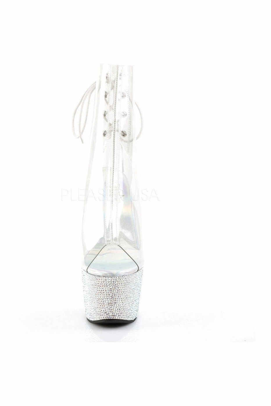 BEJEWELED-1018DM-7 Platform Boot  | Clear Vinyl