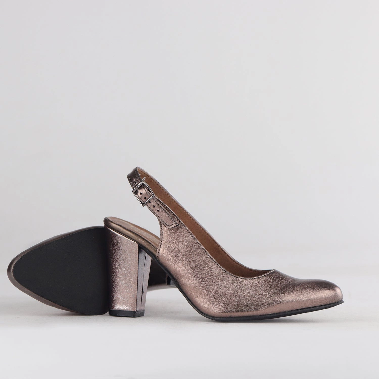 Block Heel Slingback in Lead Metallic - 12790