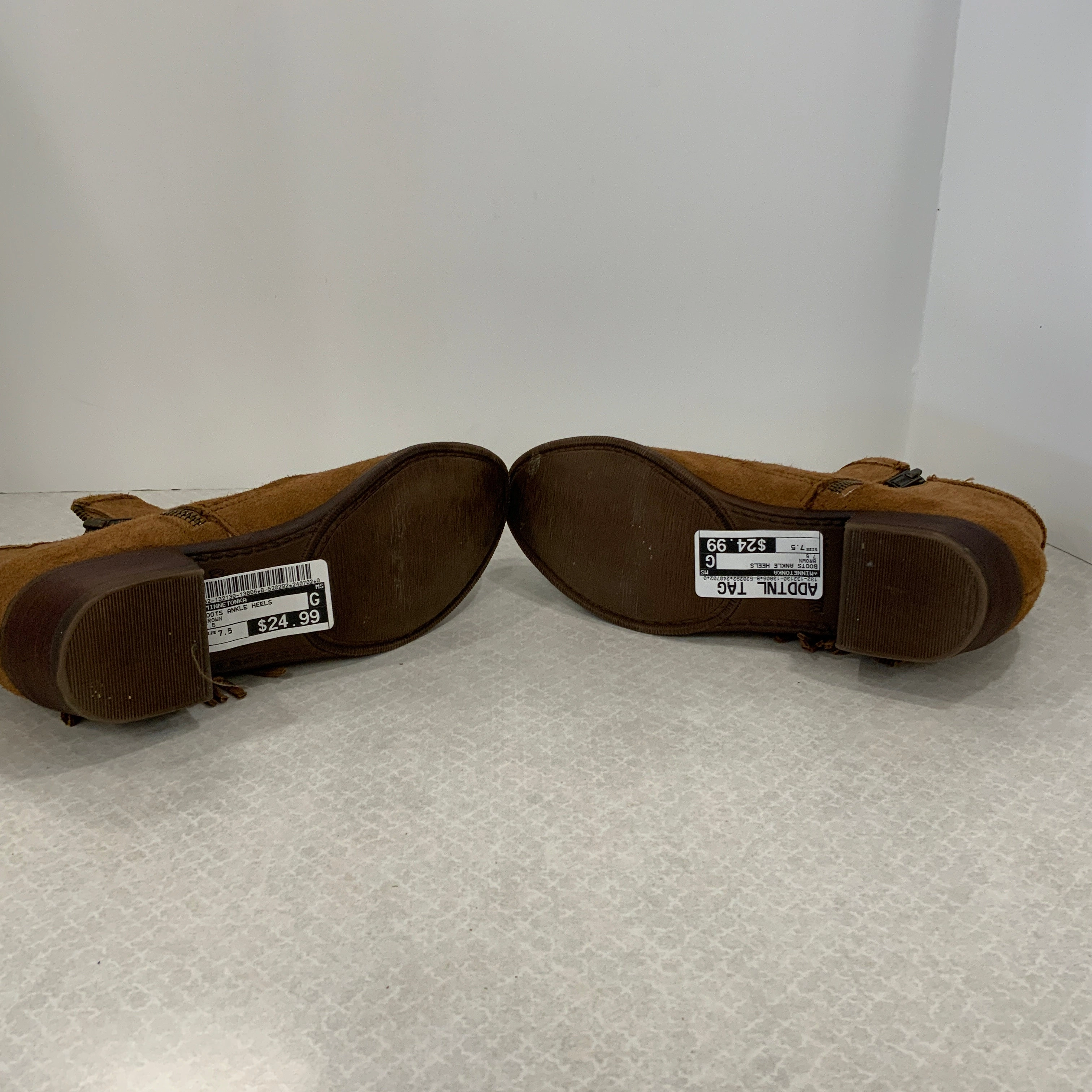 Boots Ankle Heels By Minnetonka In Brown, Size: 7.5