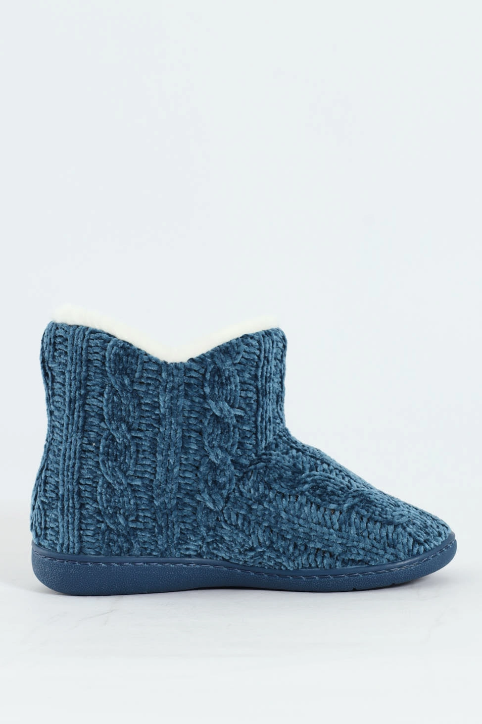 Cable Knit Slipper Bootie With Pompoms - Teal