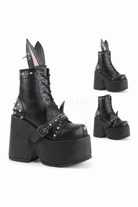 CAMEL-202 Demonia Ankle Boot | Black Faux Leather