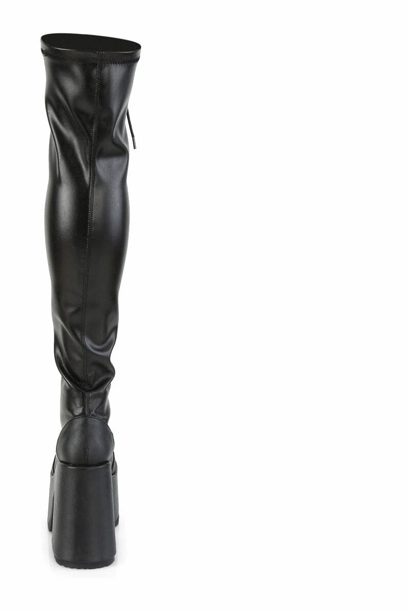 CAMEL-300 Black Vegan Leather Thigh Boot