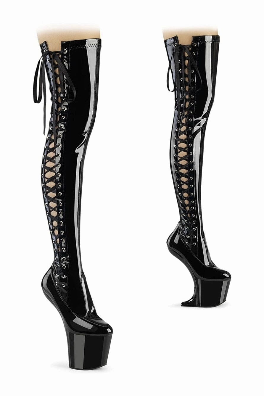 CRAZE-3050 Black Patent Thigh Boot