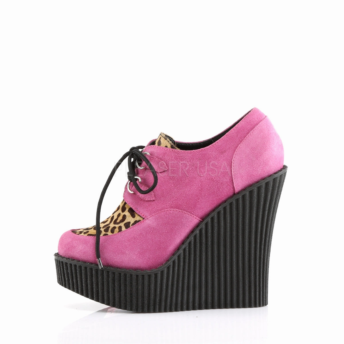 CREEPER-304  HotPink Vegan Suede-Leopard Printed Pony Hair