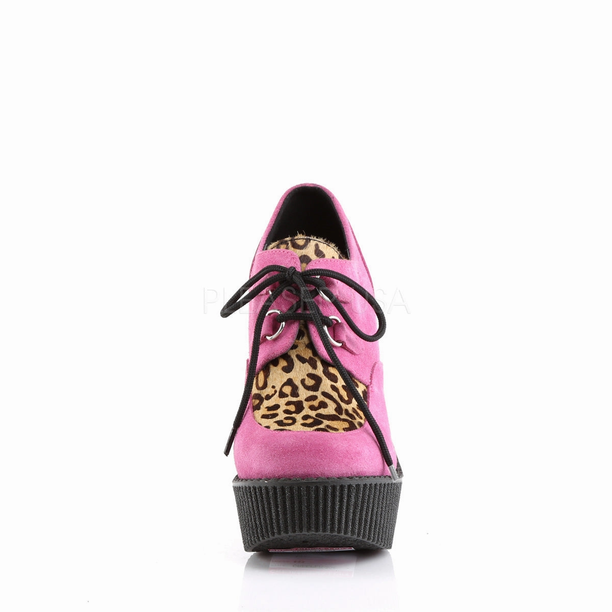 CREEPER-304  HotPink Vegan Suede-Leopard Printed Pony Hair