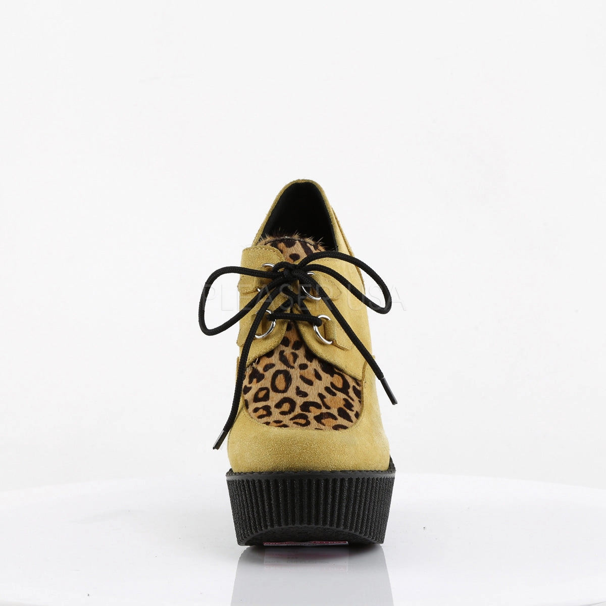 CREEPER-304  Mustard Vegan Suede-Leopard Printed Ponly Hair