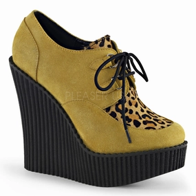 CREEPER-304  Mustard Vegan Suede-Leopard Printed Ponly Hair