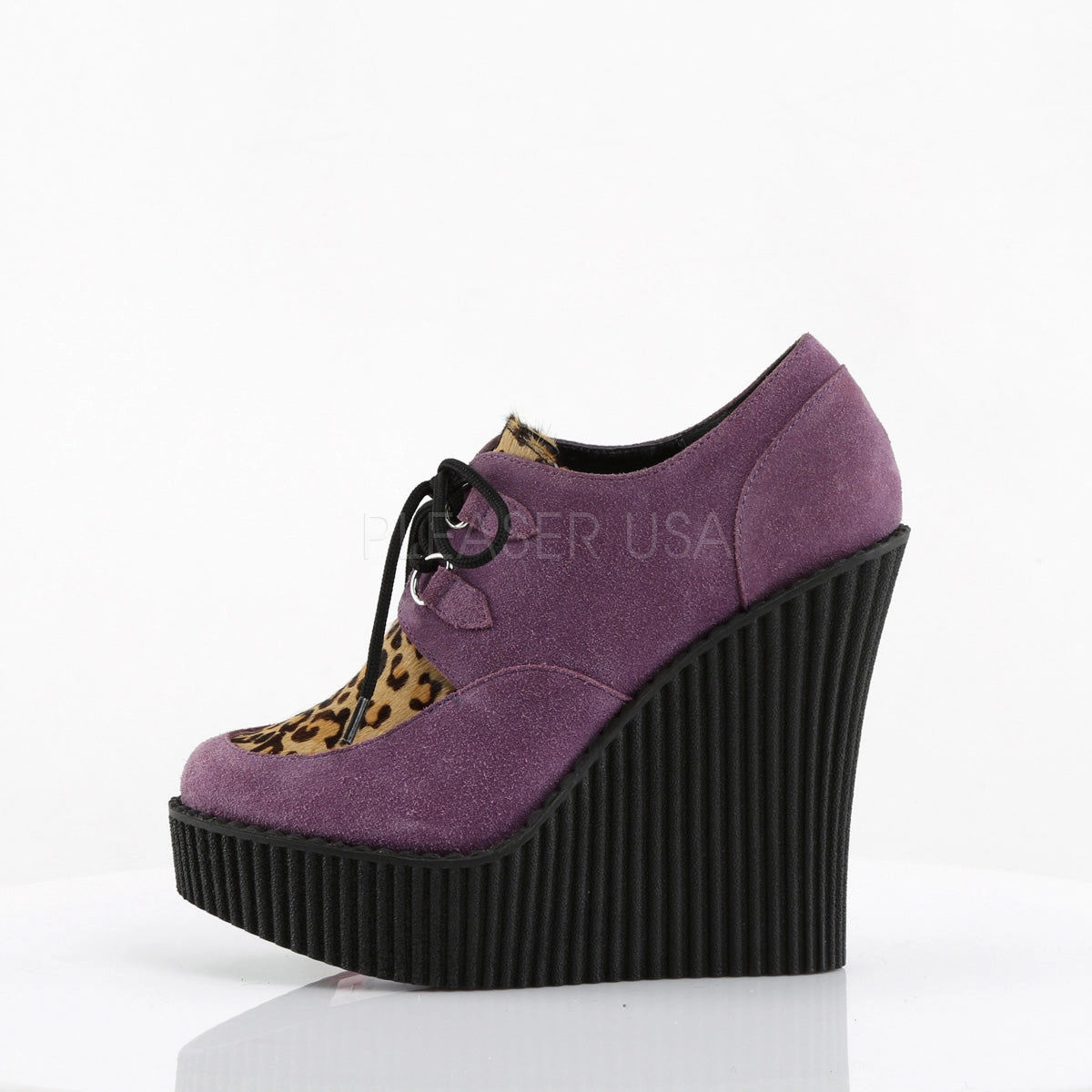 CREEPER-304  Purple Vegan Suede-Leopard Printed Pony Hair