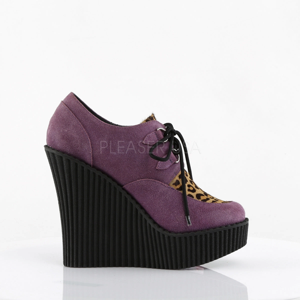 CREEPER-304  Purple Vegan Suede-Leopard Printed Pony Hair
