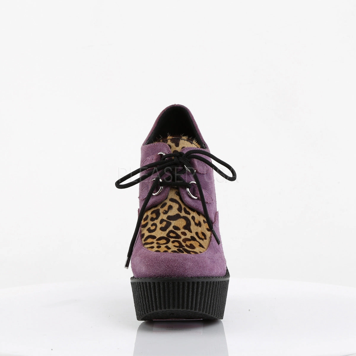 CREEPER-304  Purple Vegan Suede-Leopard Printed Pony Hair