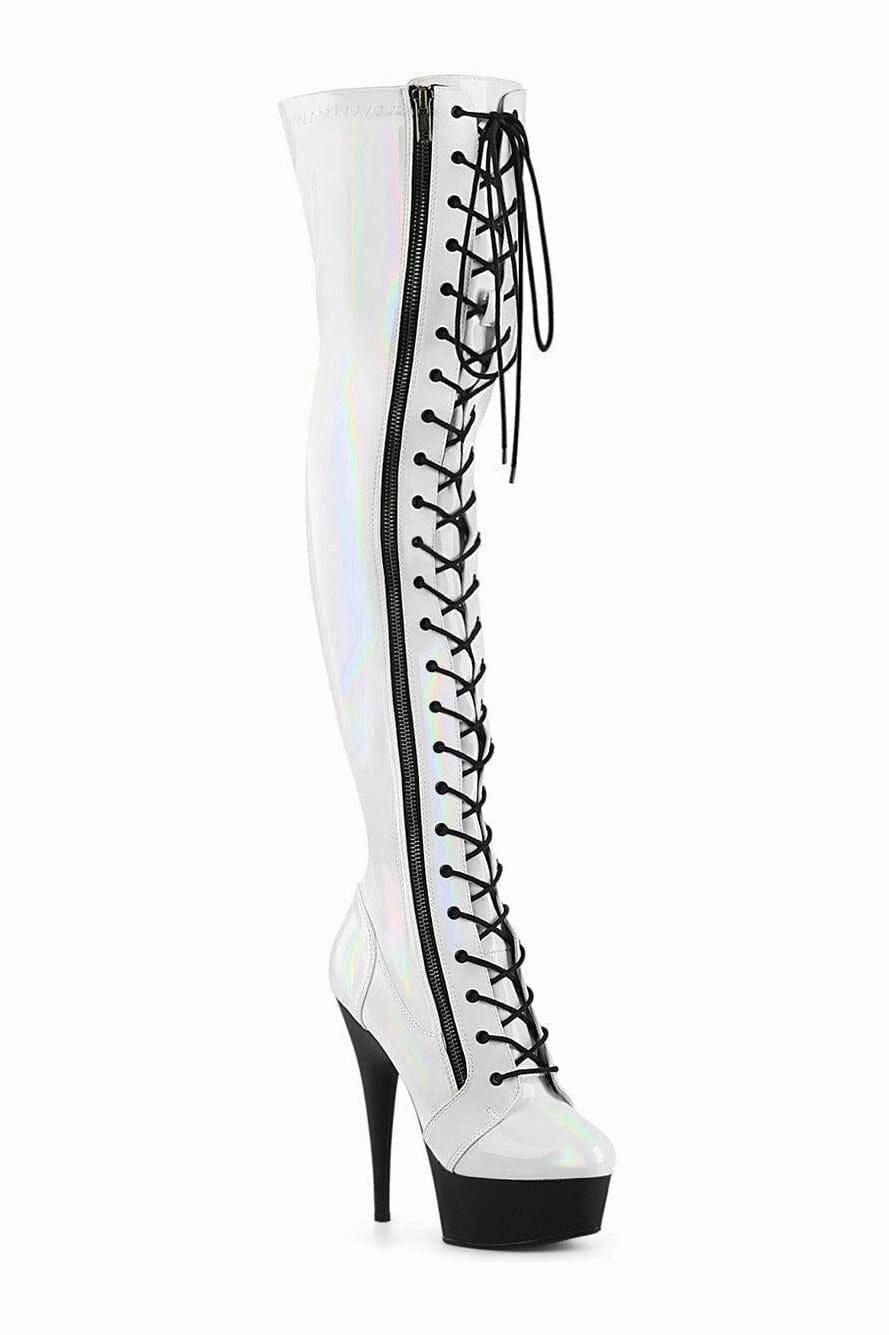 DELIGHT-3029 White Patent Thigh Boot