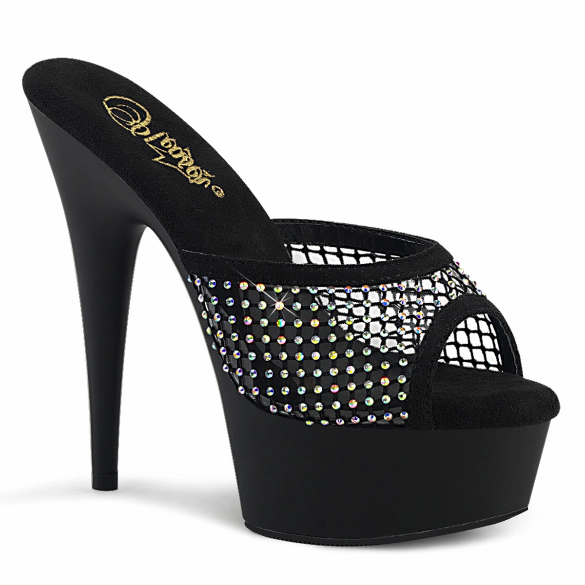 DELIGHT-601-6RM  Black Faux Suede-RS Mesh/Black Matte