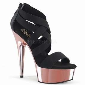 DELIGHT-669  Black Elastic Band-Faux Le/R. Gold Chrome