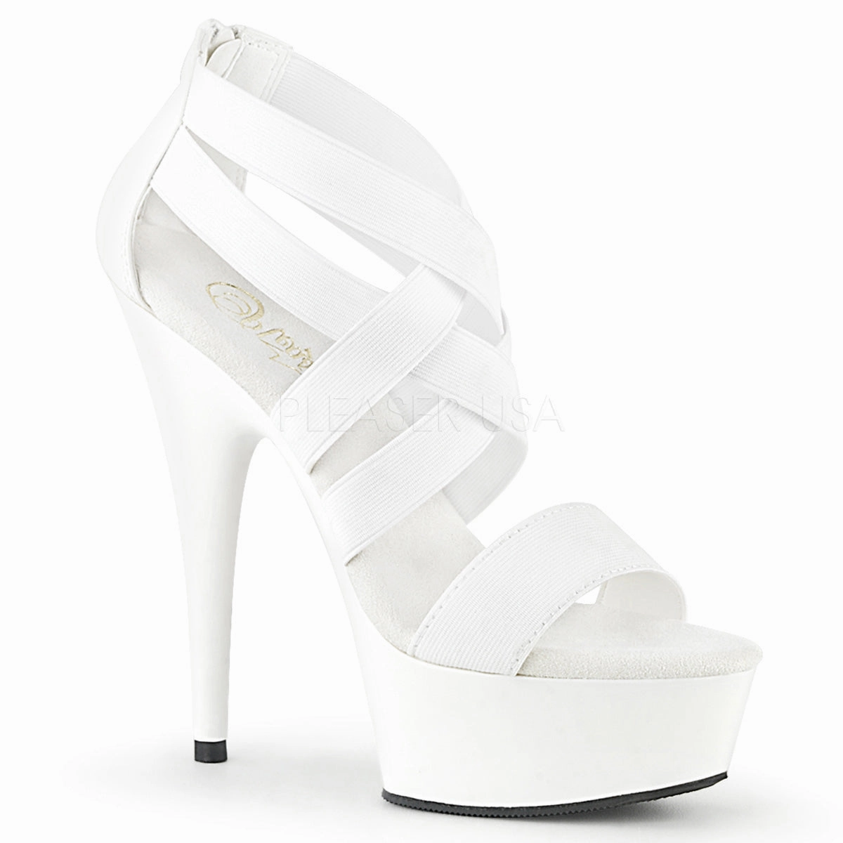 DELIGHT-669  White Elastic Band-Faux Leather/White
