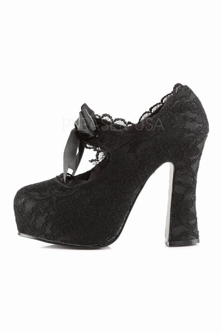 DEMON-11 Demonia Platform Pump | Black Genuine Satin