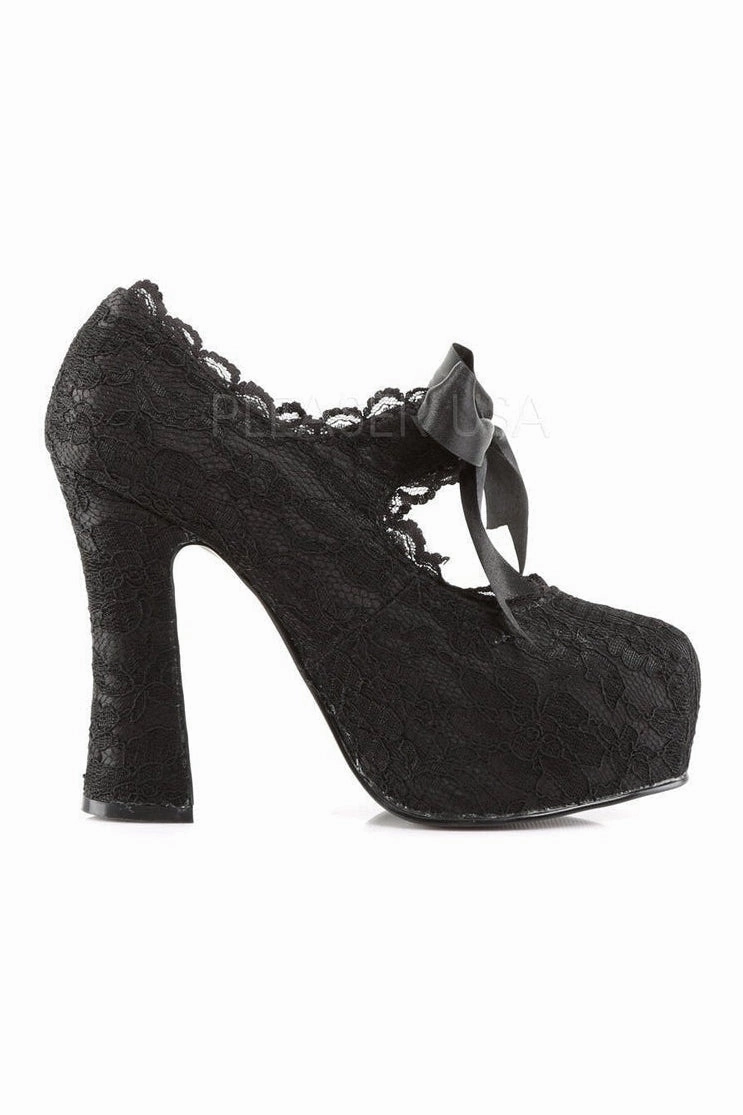 DEMON-11 Demonia Platform Pump | Black Genuine Satin