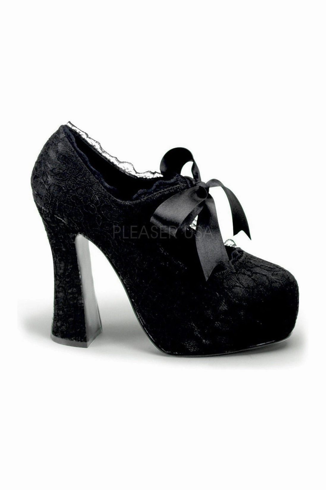 DEMON-11 Demonia Platform Pump | Black Genuine Satin