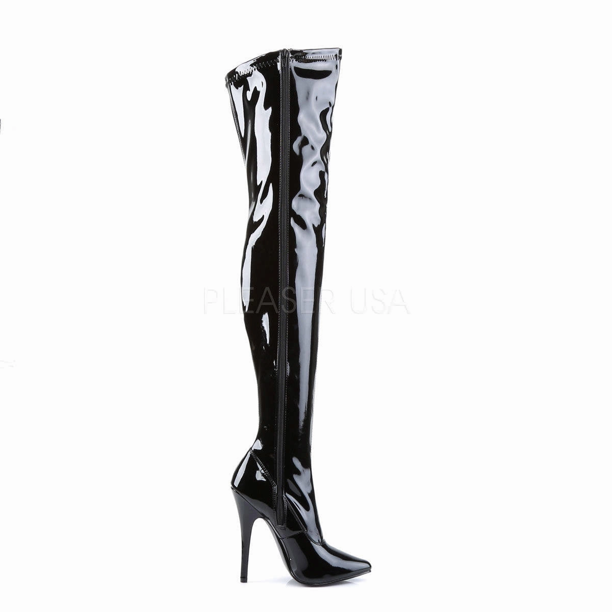 DEVIOUS DOMINA-3000 Black Stretch Pat Thigh High Boots