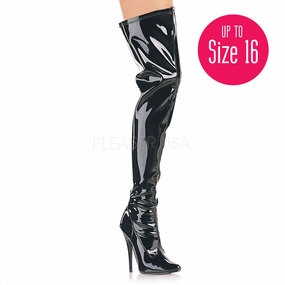 DEVIOUS DOMINA-3000 Black Stretch Pat Thigh High Boots