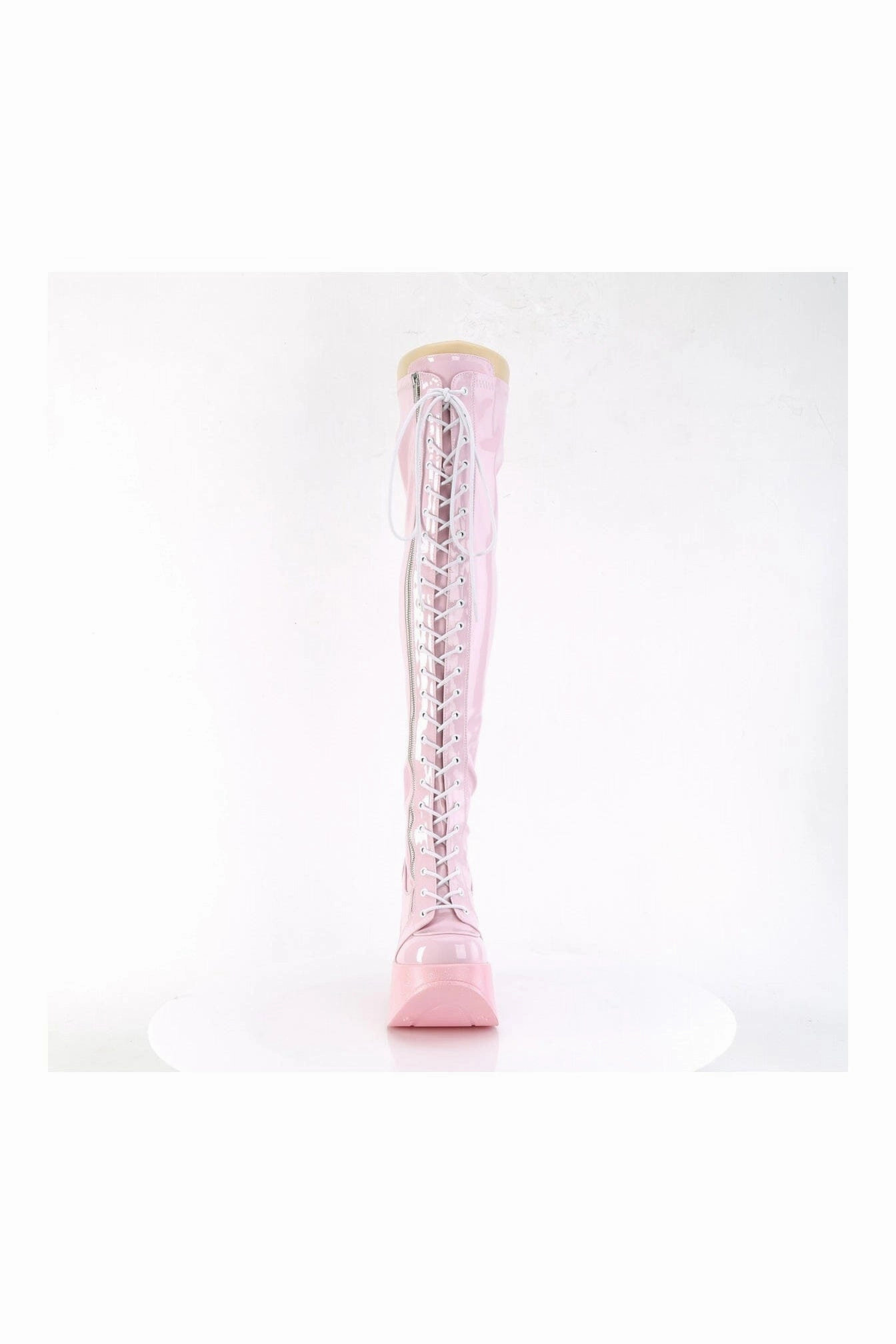 DYNAMITE-300 Pink Hologram Patent Thigh Boot