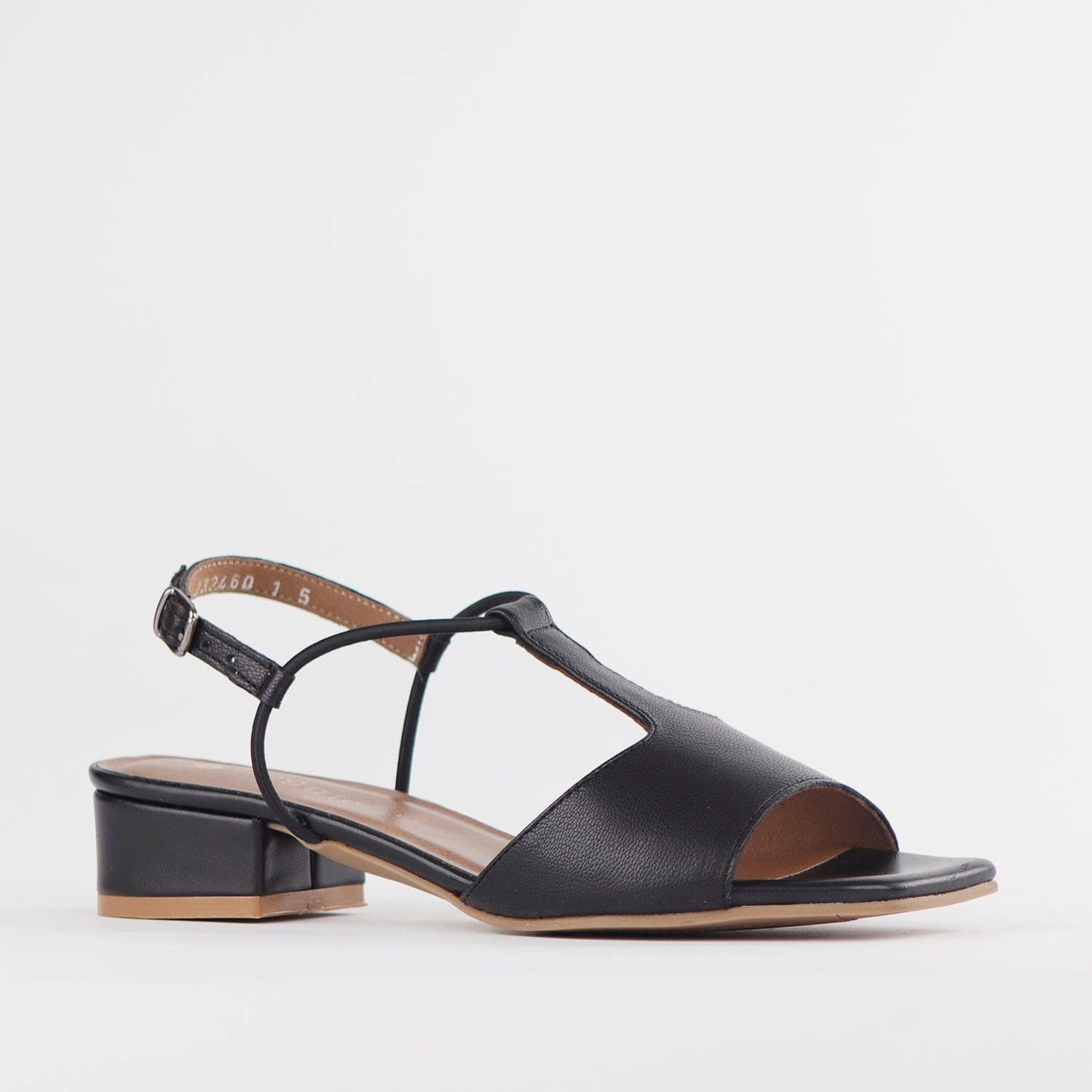 Elasticated Block Heel T-bar Sandal in Black - 12668