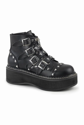 EMILY-315 Demonia Ankle Boot | Black Faux Leather