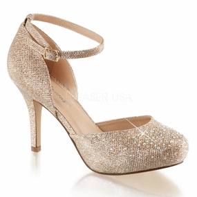 Fabulicious COVET-03 Nude Glitter Mesh Fabric Ankle Strap Pumps with Rhinestones