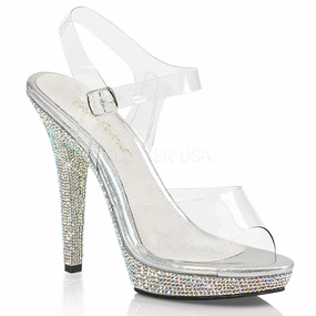 Fabulicious LIP-108DM Silver Ankle Strap Sandals With Rhinestones Bottom