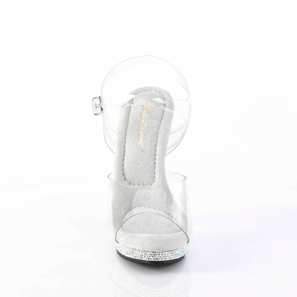 Fabulicious LIP-108DM Silver Ankle Strap Sandals With Rhinestones Bottom