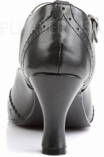 FLAPPER-26 T-Strap | Black Faux Leather