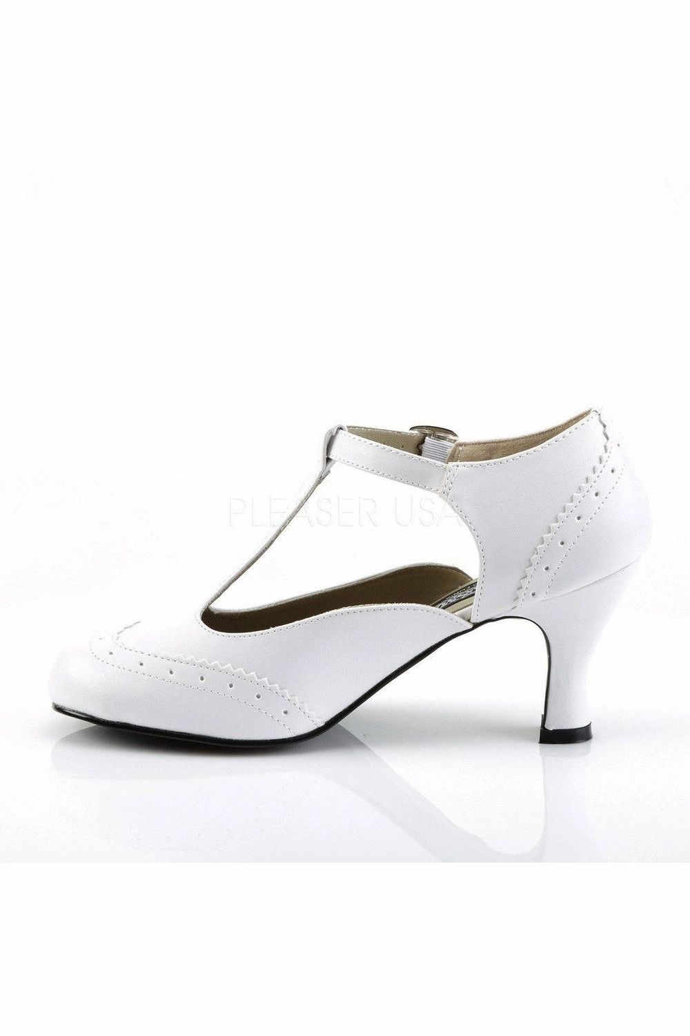 FLAPPER-26 T-Strap | White Faux Leather