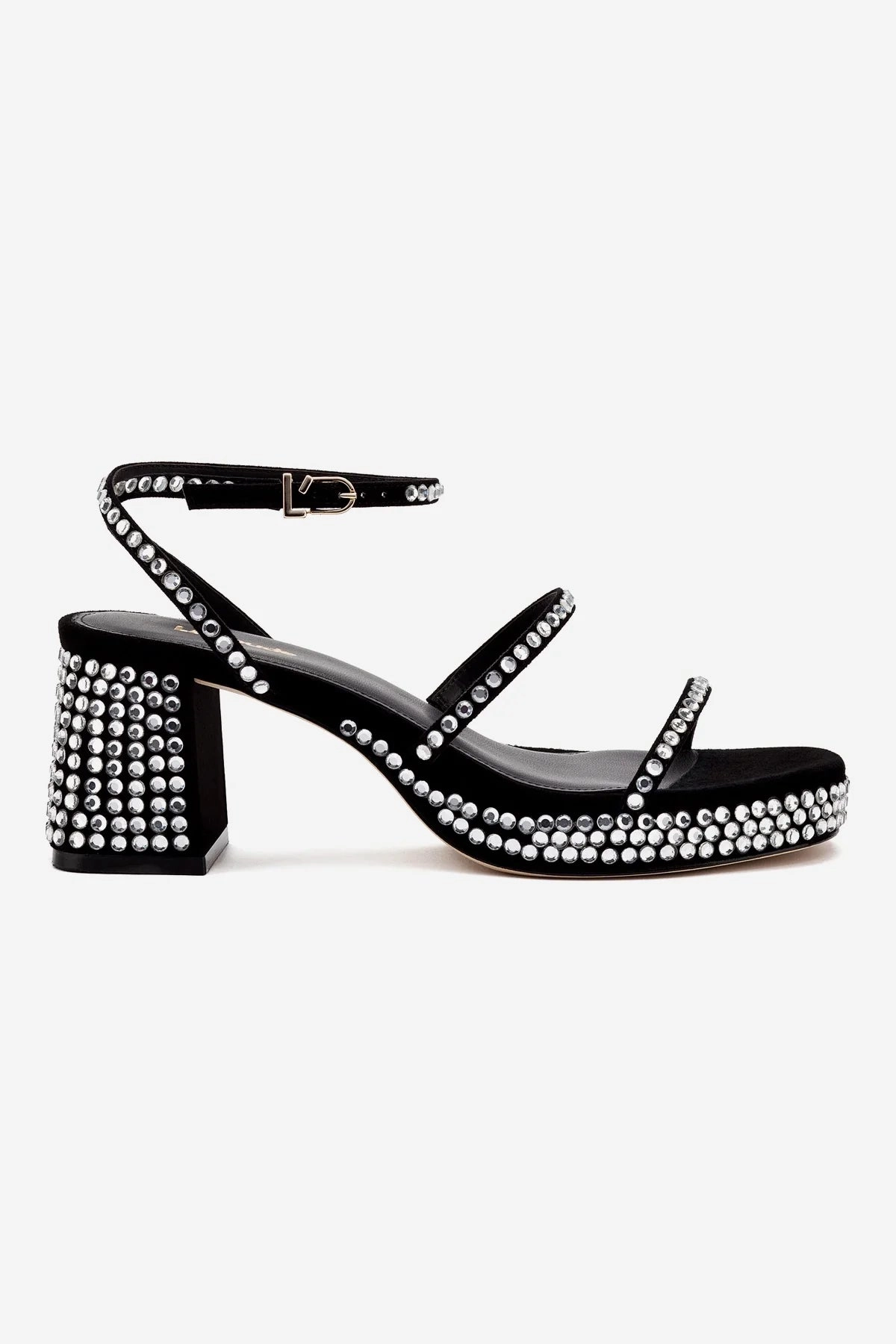 Gio Crystal Sandal In Black Suede