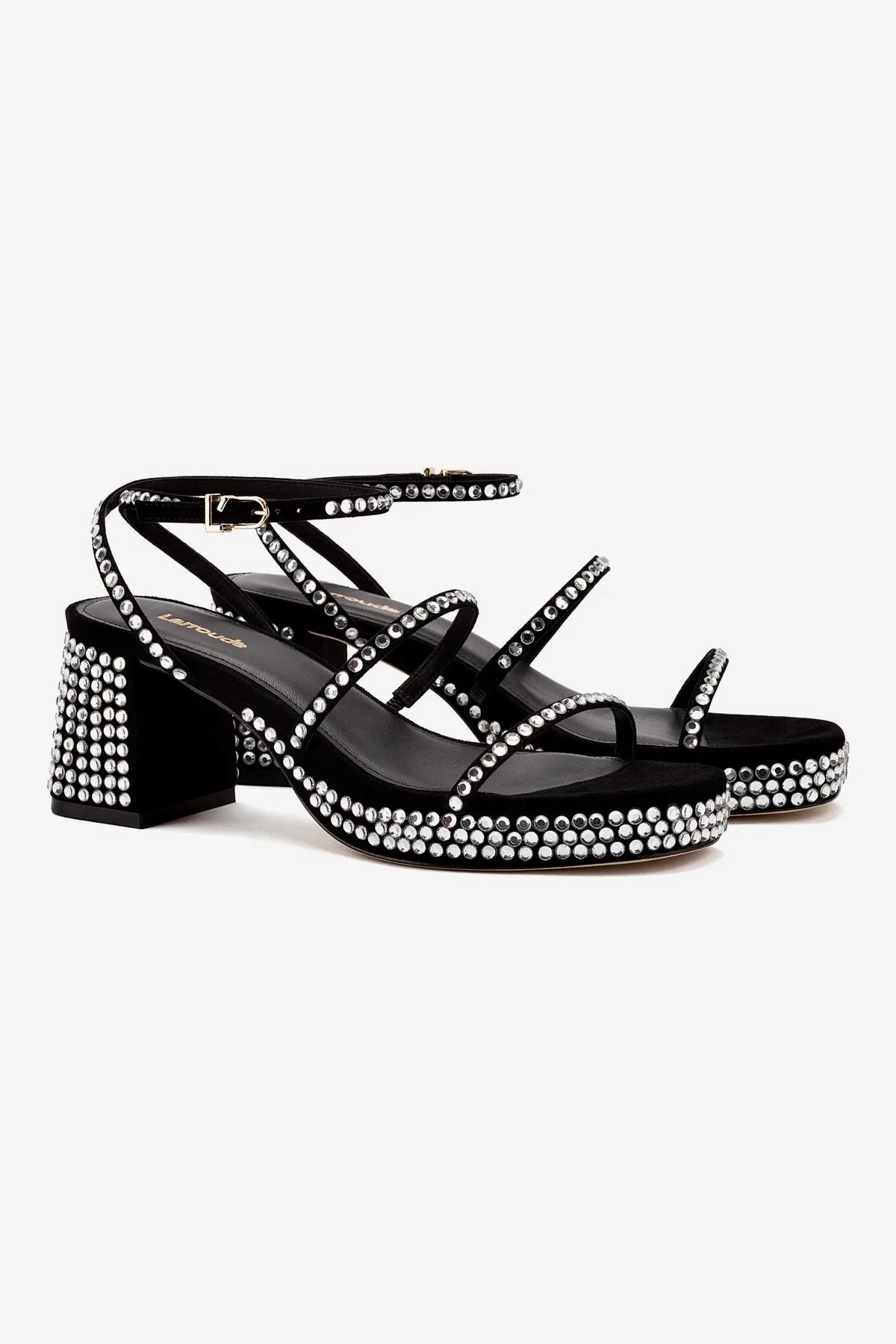 Gio Crystal Sandal In Black Suede