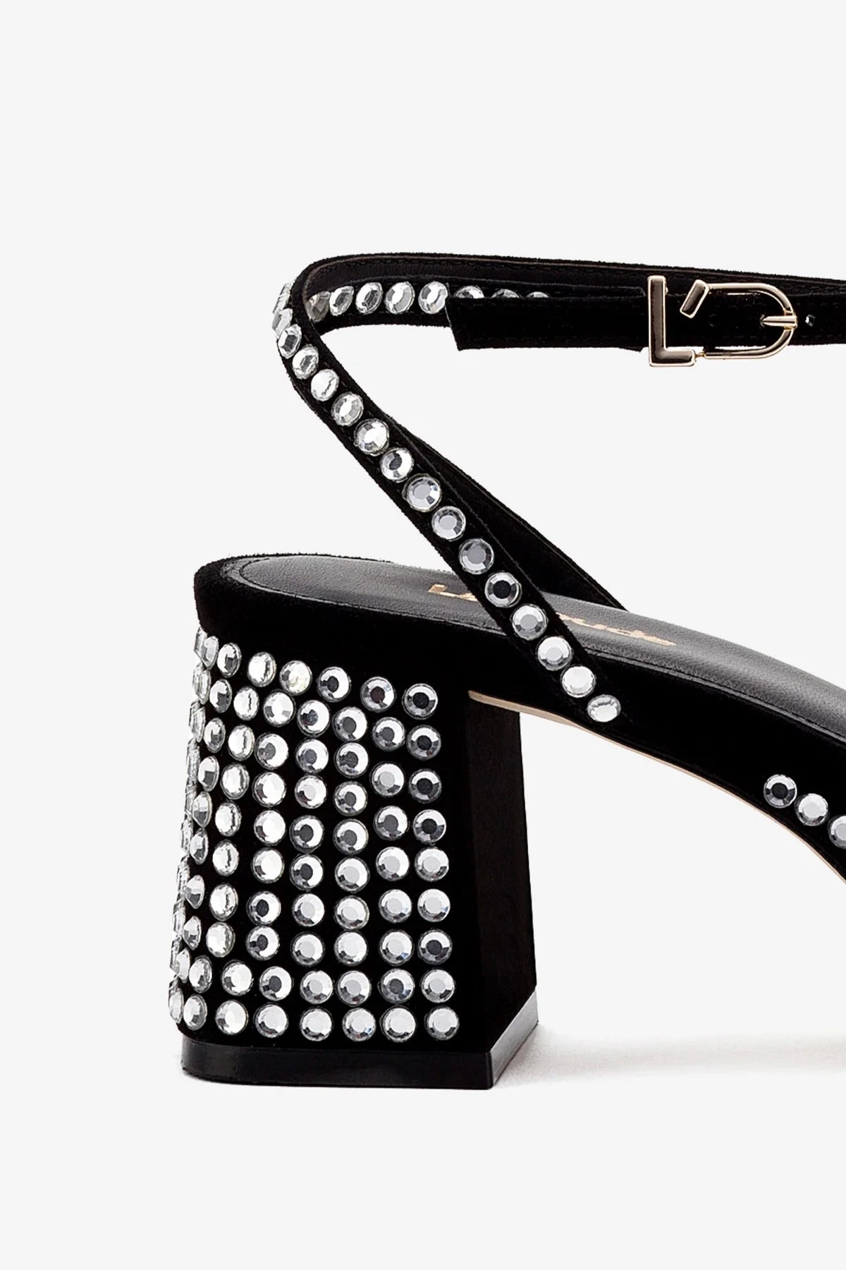 Gio Crystal Sandal In Black Suede