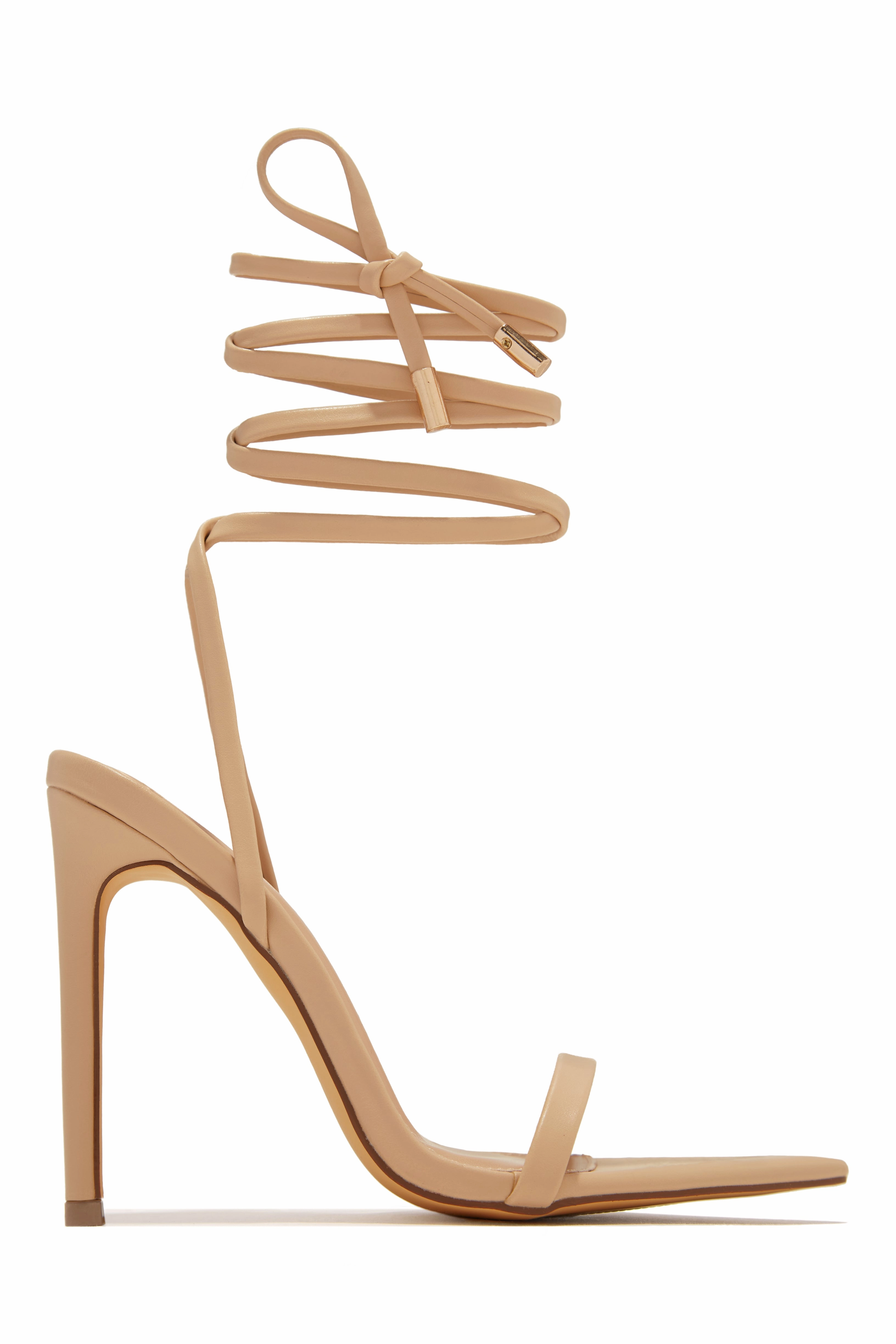 Into The Night Lace Up High Heels - Nude