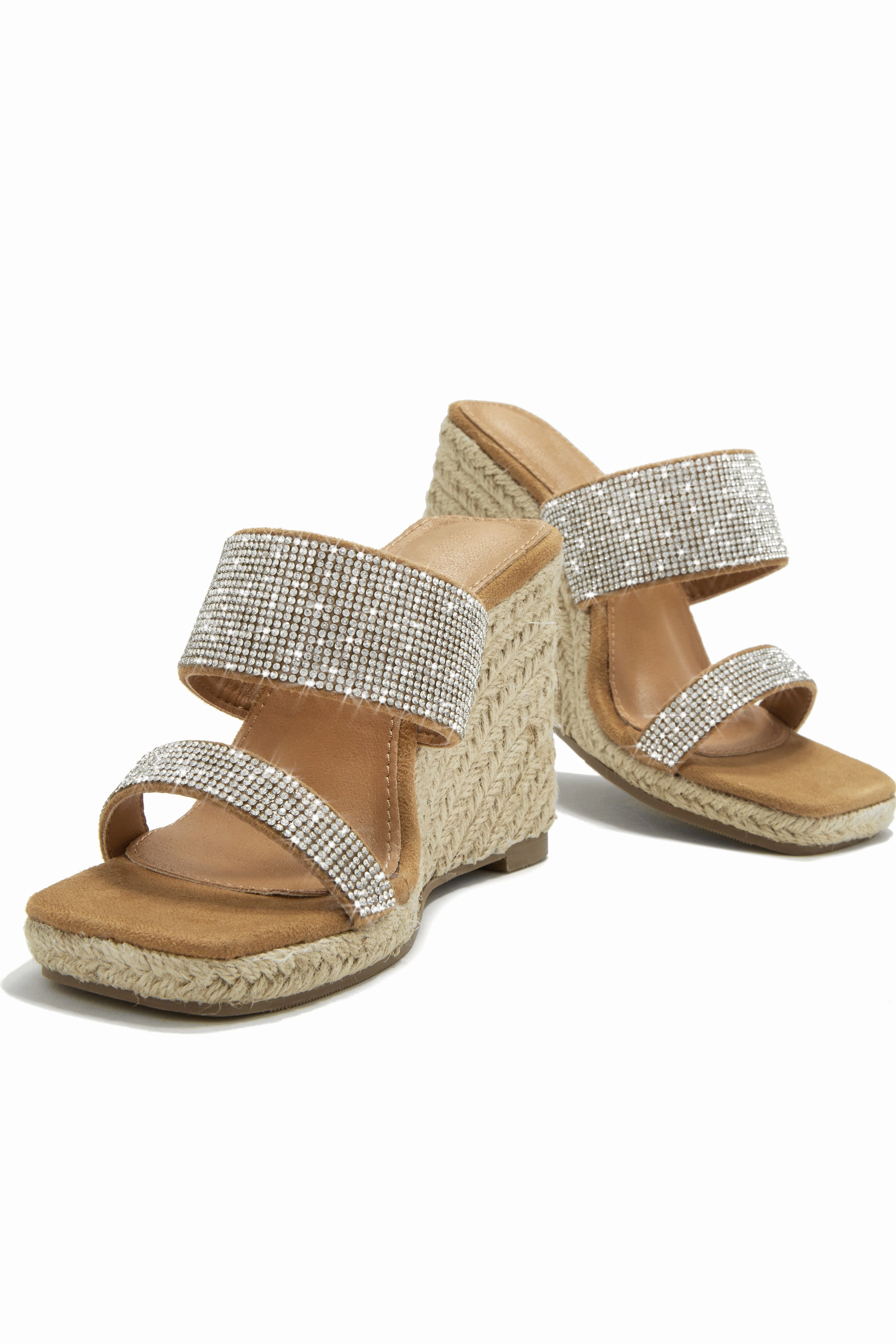 Jimena Embellished Espadrille Wedge Heels - Nude
