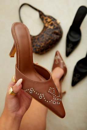 Lauryn Pump Heel Mules - Brown