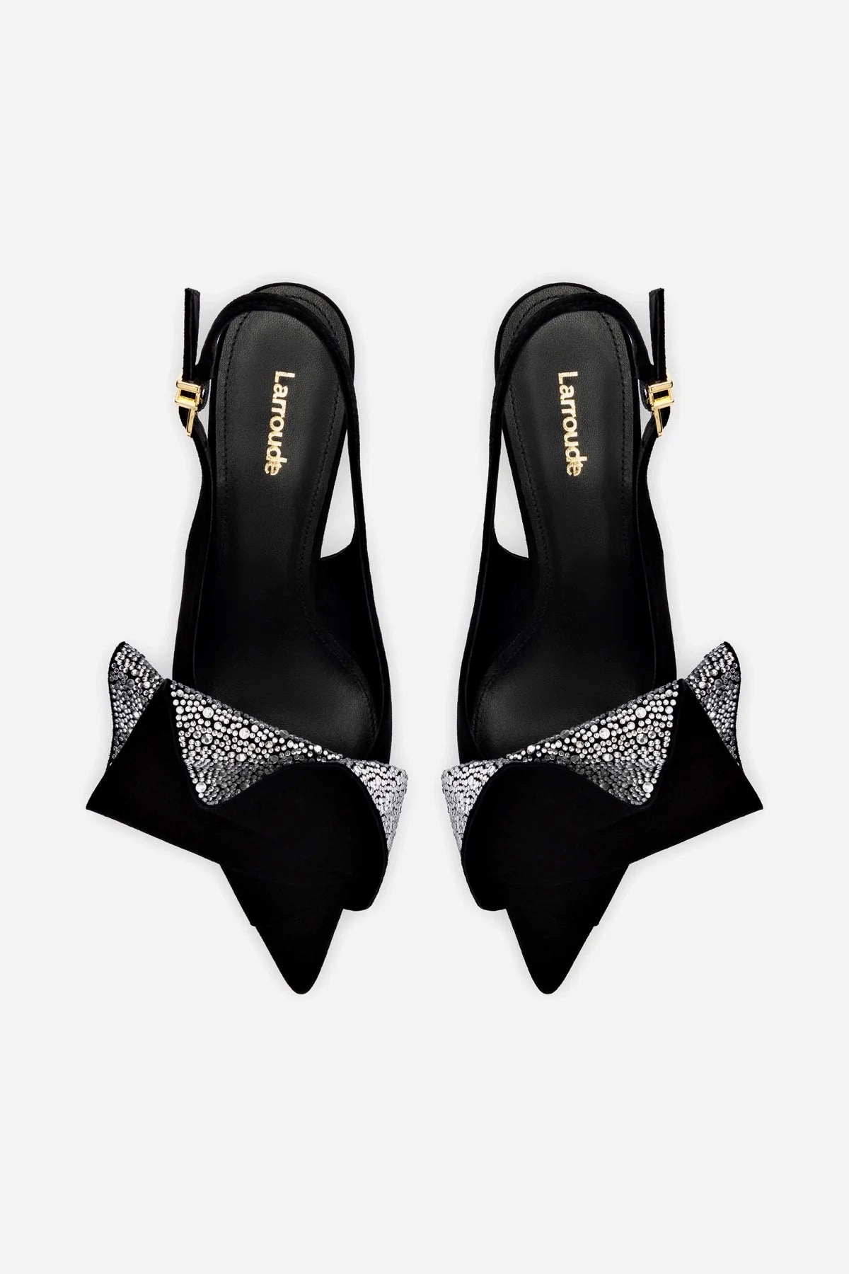 Loulou Ruffle Pump In Black Suede and Crystals