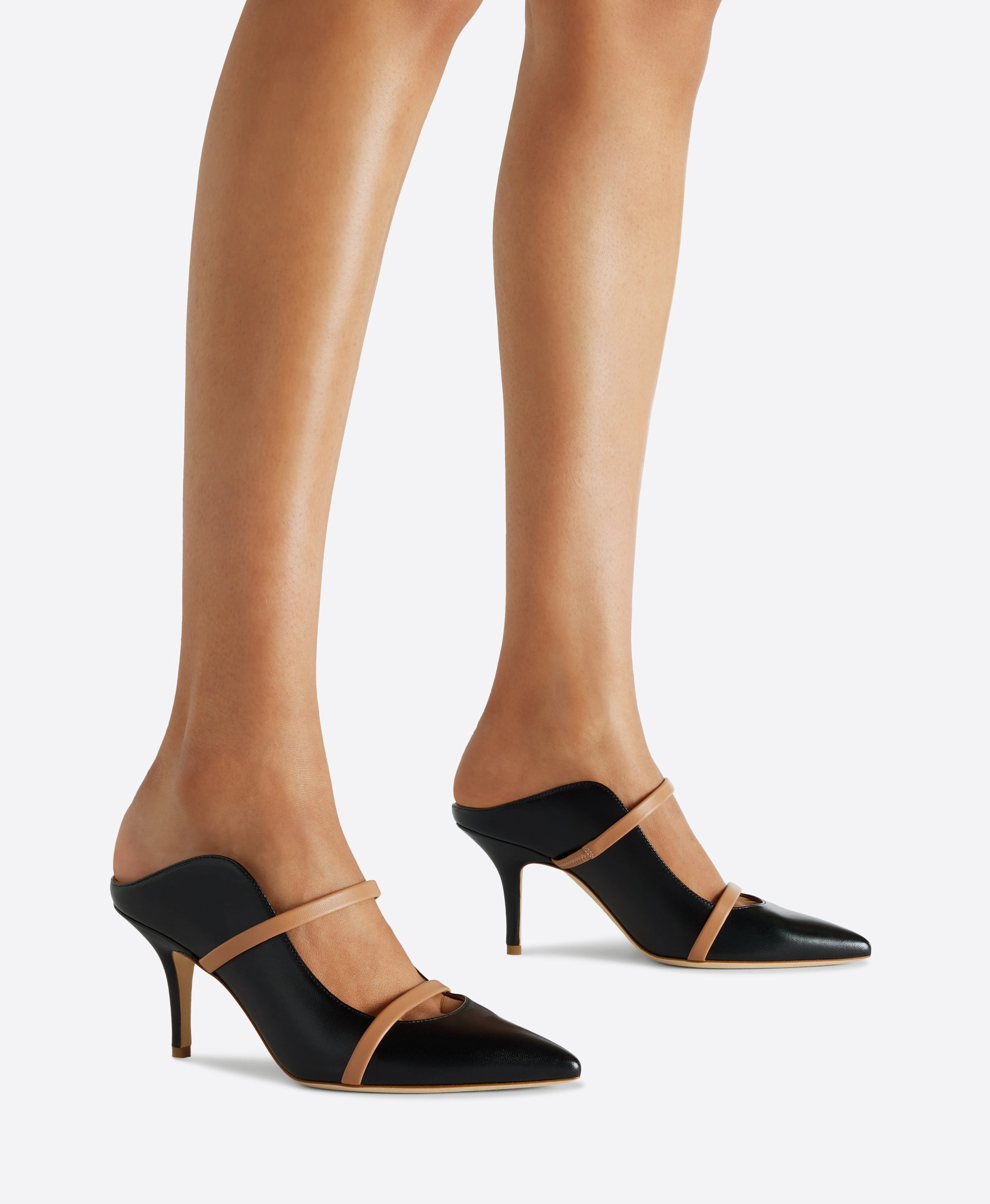 Maureen 70 Black & Blush Leather Mules