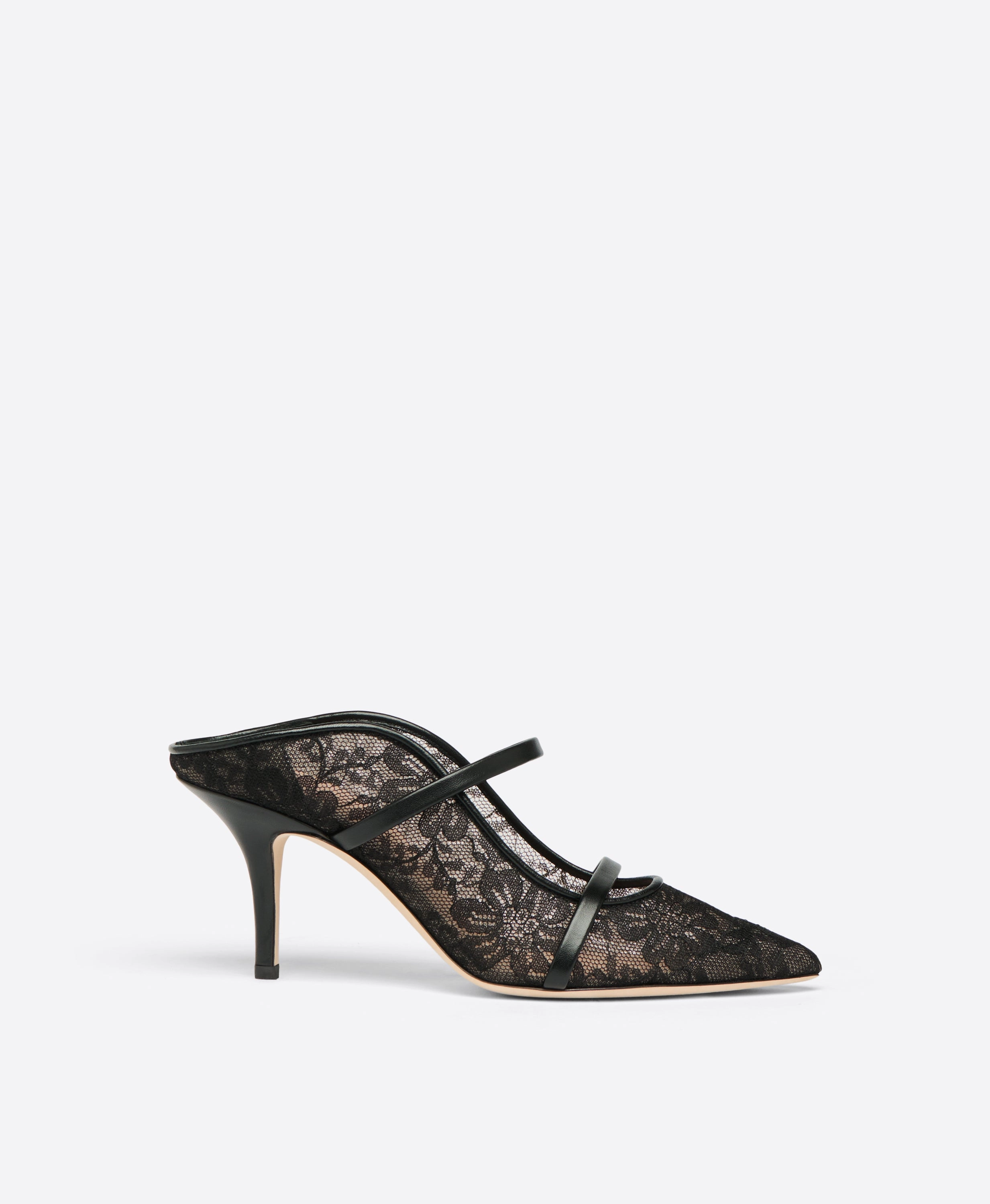 Maureen 70 Black Lace Heeled Mules