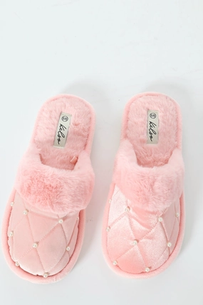 Pearl Detail Slipper - Blush