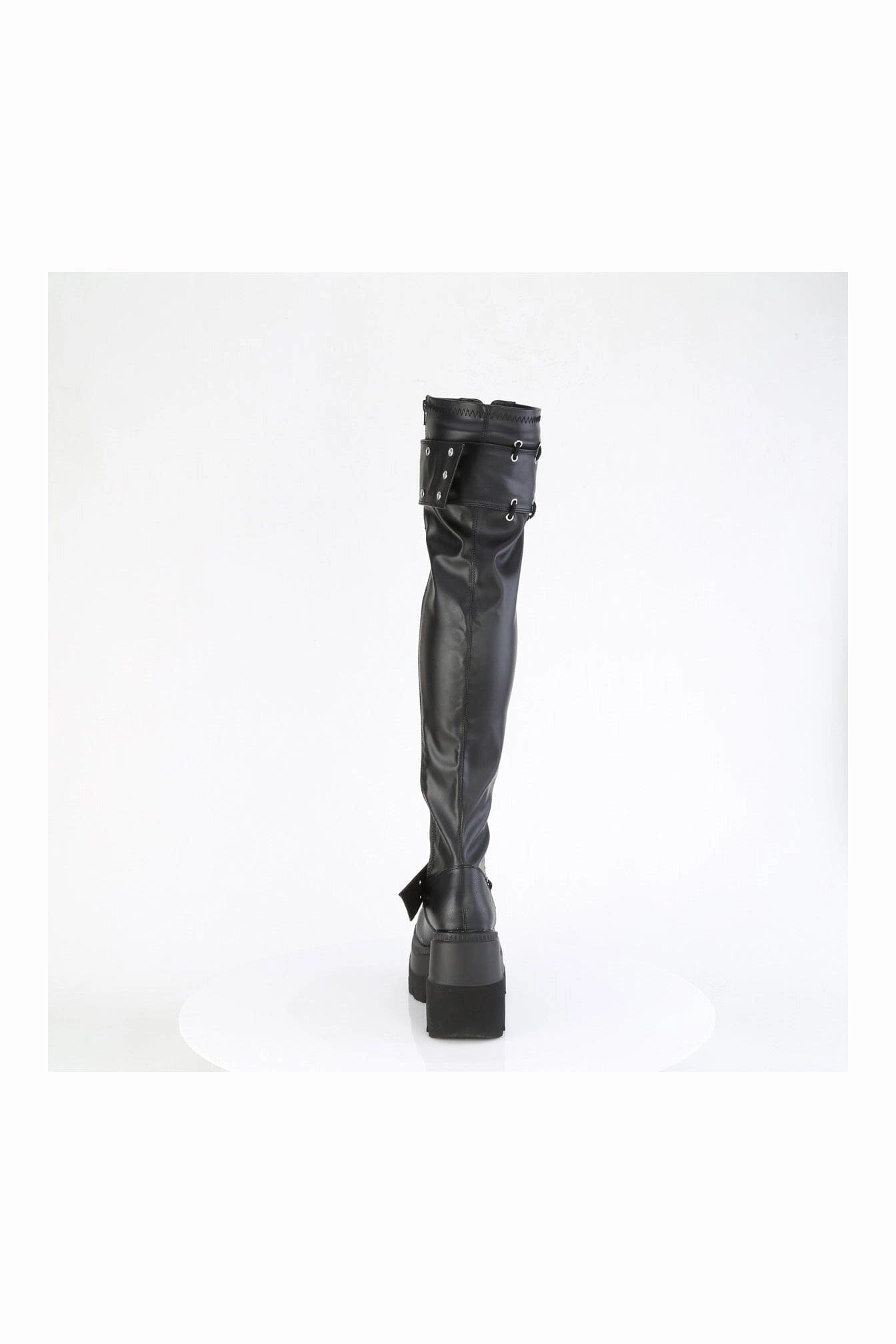 SHAKER-325 Black Vegan Leather Thigh Boot