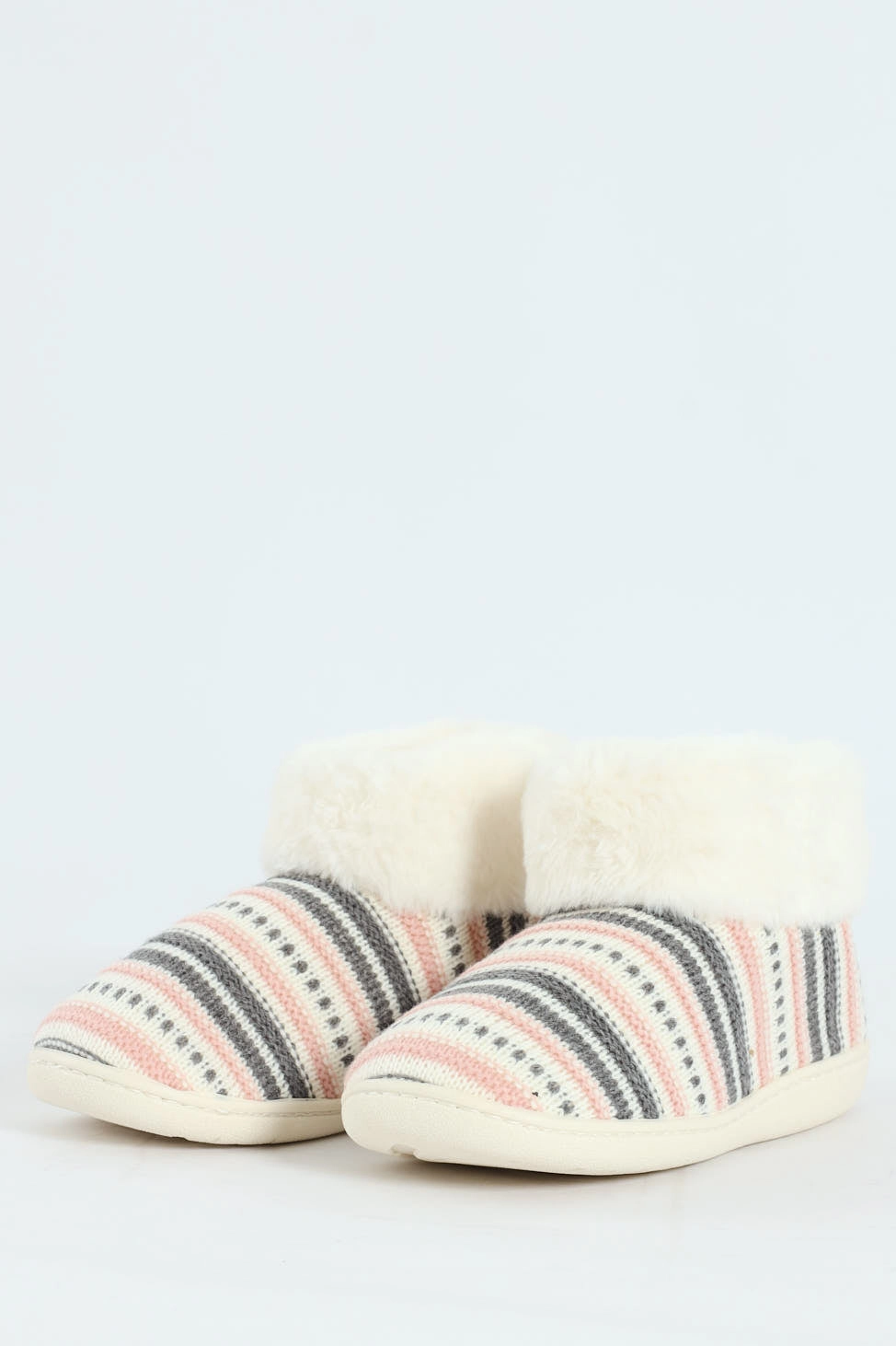 Slipper Bootie With Fur Trim - Cream